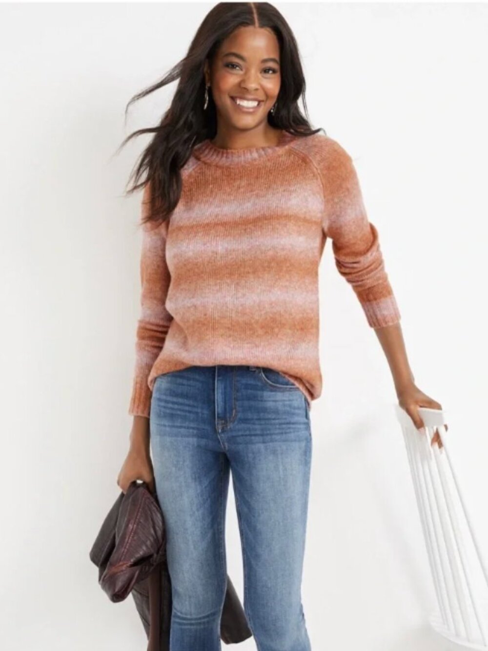 Maurice’s Space-Dye Ombré Crew Neck Knit Pullover Sweater Orange Pink Size XL